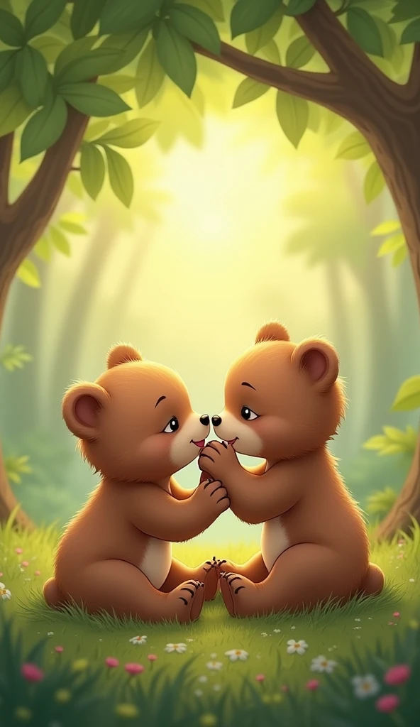 Two cute newborn cubs, love each other, lick each other, show their tiny features and soft feathers. Background, green tree