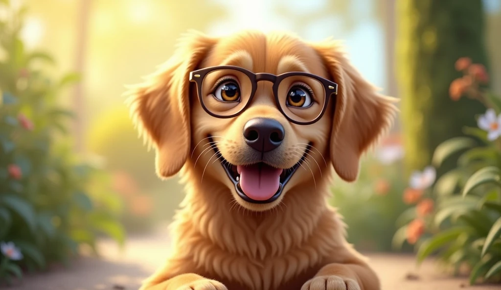 Happy dog wearing glasses 