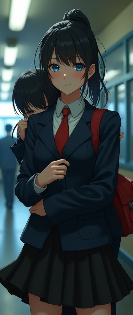 (32K:1.9, Realistic:1.9, Highest quality, masterpiece, Ultra-high resolution), Perfect dynamic composition, Highly detailed skin and facial textures:1.3, Detailed eyes, Detailed limbs, (Cute sexy slim Japanese schoolgirl, expensive、Skinny Japanese high school student), Fair skin, ((Clarity:1.1)), ((Man is anime「Demon slayer」Tanjiro Kamado Cosplay)), (wears a uniform of a blazer and a red tie.), (A high school student is carrying a high school student:1.5), (Cunning Smile:0.9, Totally captivates you:0.9), (beautiful Blue Eyes, beautiful, Clear Eyes:0.8), Sexy Face:0.4, blush:1.1, (beautifulエロティシズムを醸し出す雰囲気:0.8), woman'She has her hair tied in a ponytail, Professional random camera work, Cinematic Lighting Effects, ((Full Body Shot)), ((Too erotic:0.9)) , romantic, mysterious, Object of admiration, original, dramatic, artistic, Innovative, charm, Heartful, Fancy, Tilt, sense of loss, special, exciting, Extreme, sense of openness, joy, joyの表現, ((若さのcharm, woman的なcharm))