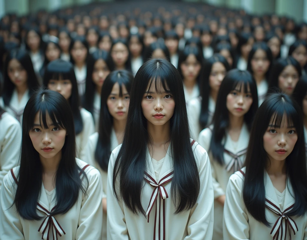 (Japanese Clone-girls=Myself), (Super Best masterpiece Clone-girls Raw Photography Art), (16K, Highest quality, Ultra-high resolution, RAW Photos), (It&#39;s so unrealistic., With unparalleled depiction, With an unfathomable sight, An unprecedented and shocking worldview, Clone-girls: In a world of mass reproduction, Ultra-realistic), (Japanese Girls, 16yo, Small face, Thick black hair, long hair, Dark Eyes, Mature face, かわいいsmile, Smiling face, A gentle gaze, Very pleasant look), (Very beautiful detailed girls, Accurate body structure, Accurate body movements, Very detailed body, (Super big breasts, Large bulge of ample breasts)), (Schoolgirl uniform, Short sleeve, mini skirt, Emphasise the fullness of your breasts), (Very detailed, Myself cloning, Depiction of splitting oneself, 1Myself girl→1,000,000,000,000,000,000,000,000,000,000Myself cloning girls), (Very detailed and intricate, Myself&#39;s body is multiplying, A perfectly matched depiction, (In the same female body,With the same face, With the same hairstyle, In the same clothes, At the same height, 同じSuper big breasts), 1,000,000,000,000,000,000,000,000,000,000 people mass proliferation), (Myself girls only), Academy, academic level, Commemorative photo depiction, Tiered stage photography, smile, Front view