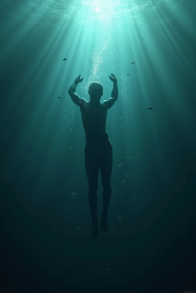 A man drowning from far under sea pic without face