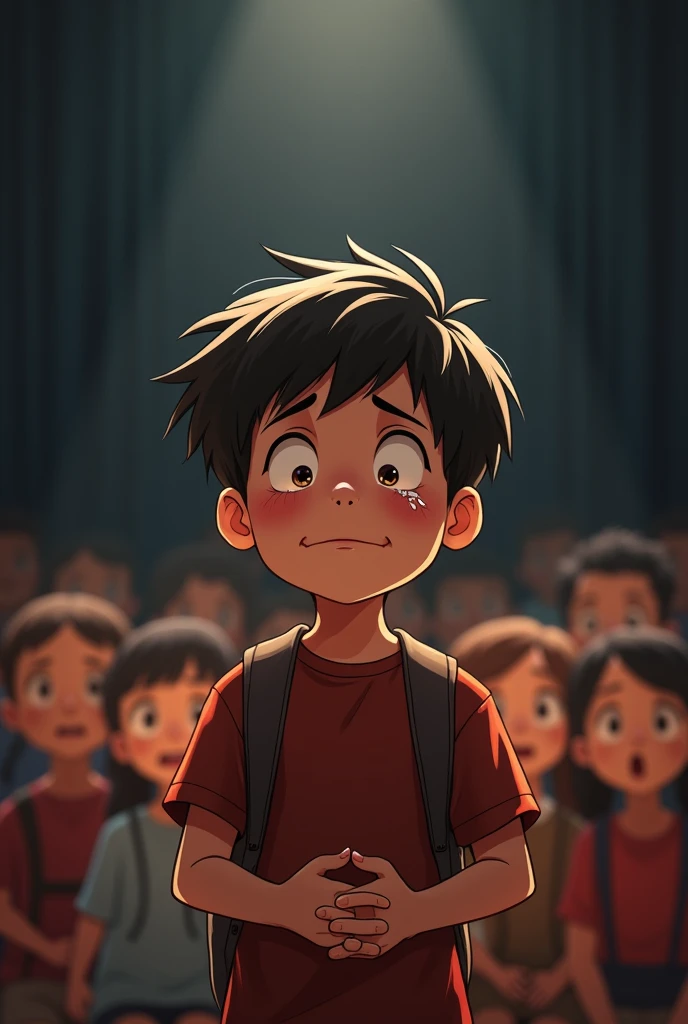 Make a boy crying because he said a poem in front of the whole school