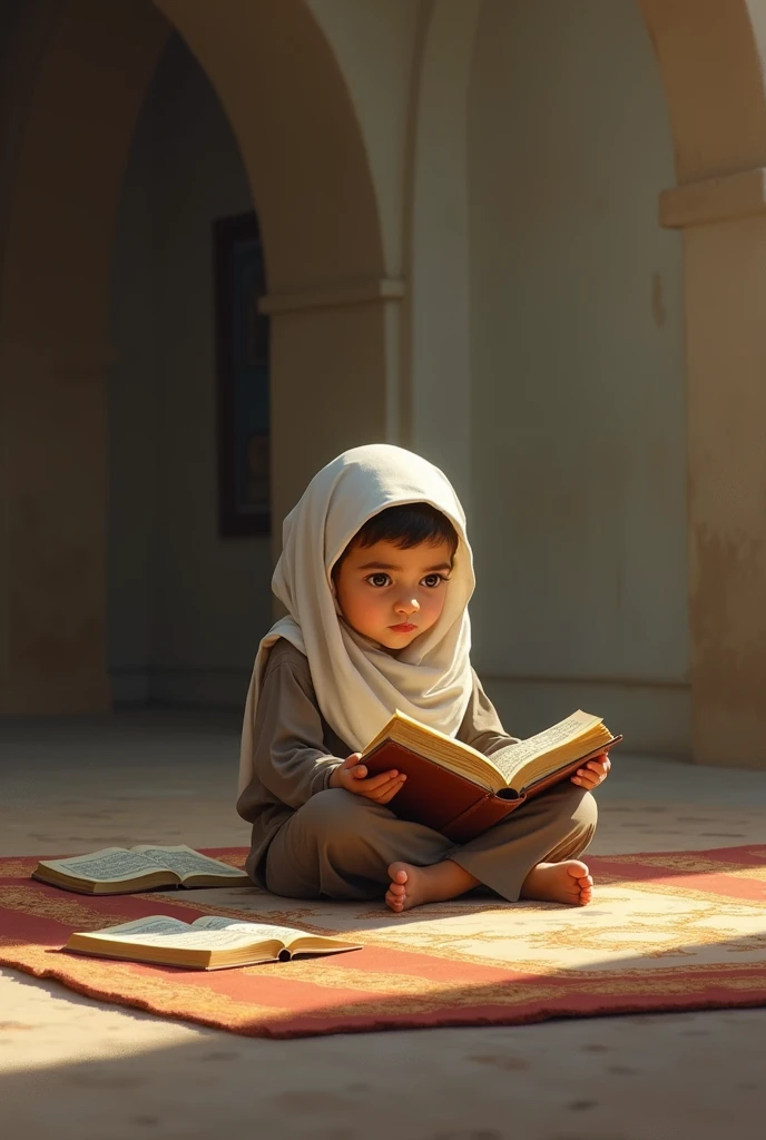 Small islamic kid studying
