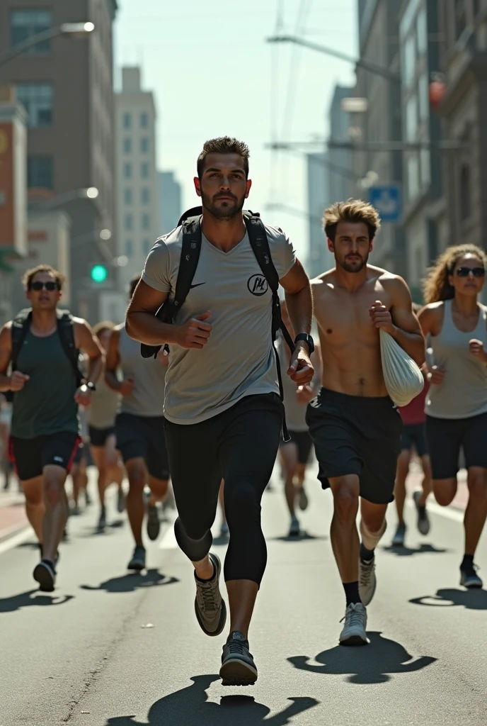 Image of people jogging on the street They may be holding a bag of money, Wear this bag over your shoulder or hold it in your hand.