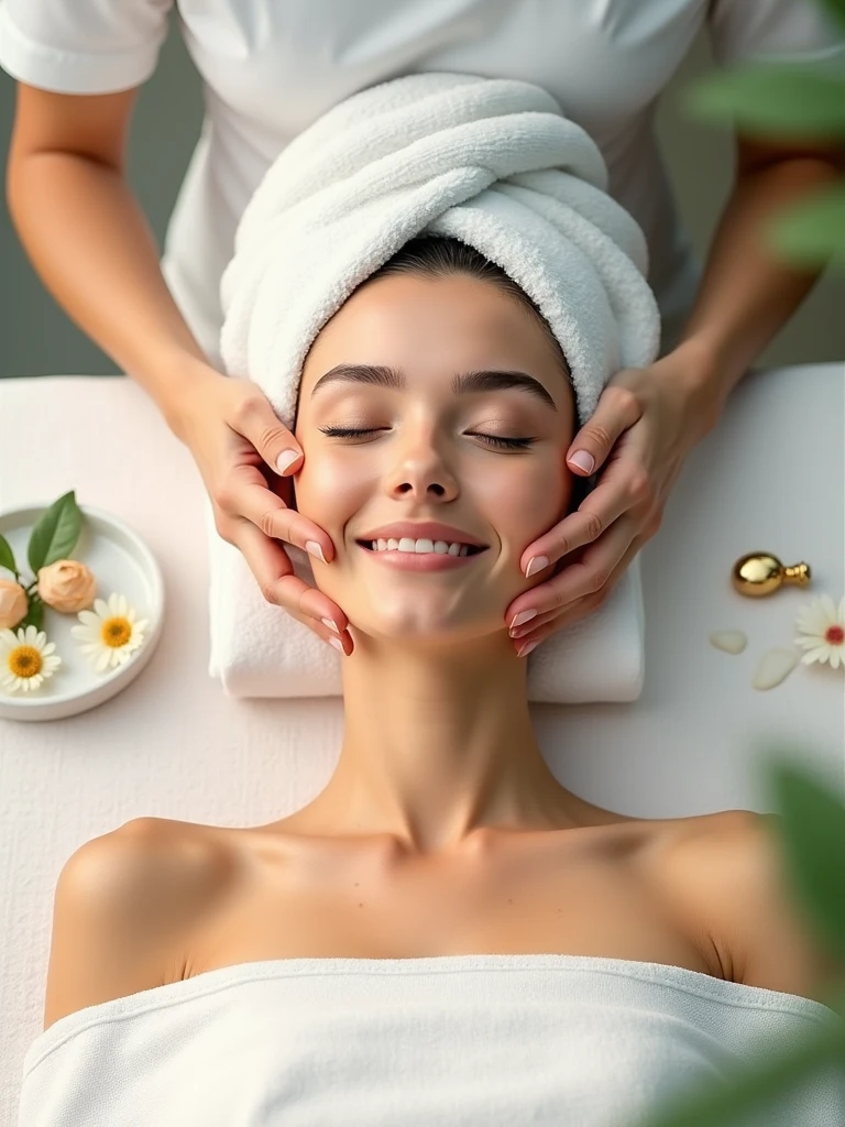 Creative design advertising massage and facial cleansing service, high-quality image, bright colors, sharp image