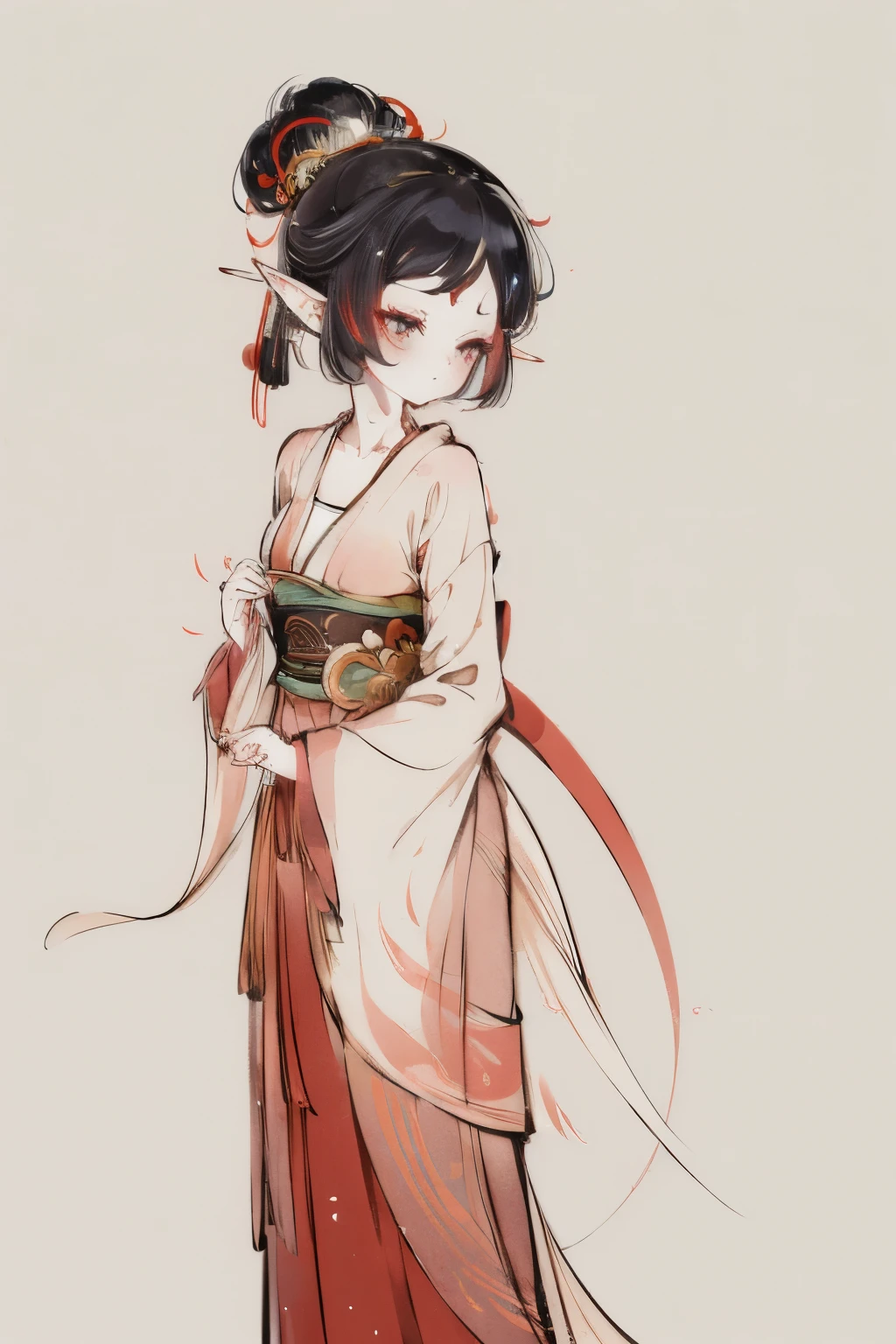 (Ultra-delicate CG Unity 8K wallpaper), (masterpiece), (best quality), (Practical), geisha, kimono, dance, Elf, Pointed ears, ((best quality)), (Very detailed)), (((photo)),