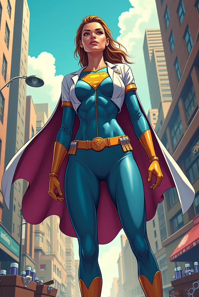 Draw a pharmacist as a superhero, highlighting their role in protecting and improving public health.