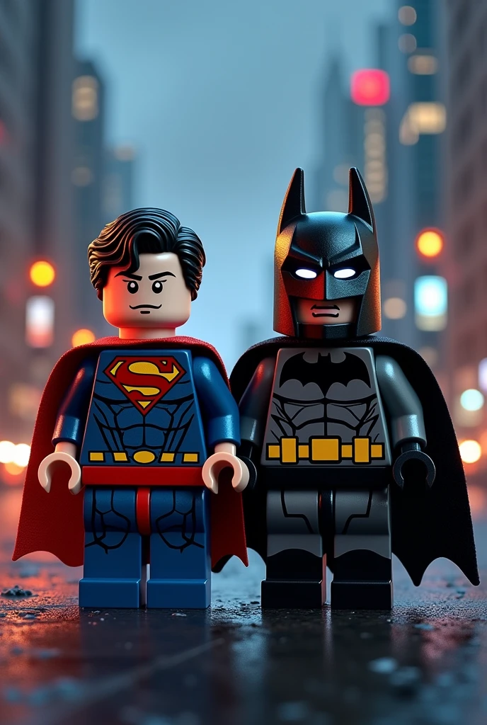 Superman and Batman in lego art, night