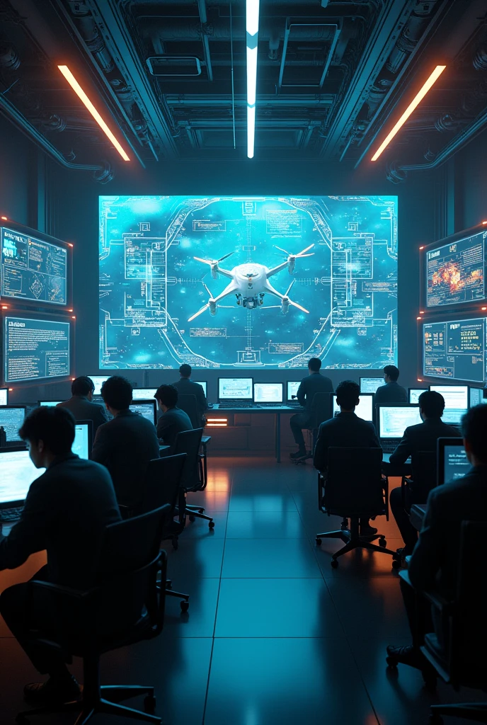 Drone controller, screens, big screen, control room, command room, technology, military,