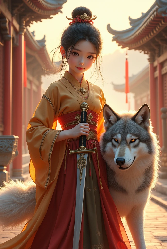 Mlbb character hanabi, Turkish wolf next to him, He makes the idealist sign with his hand, his outfit is Turkish