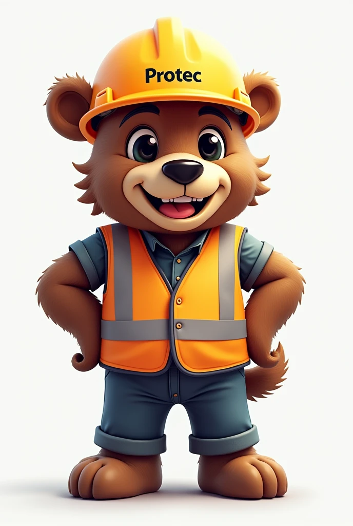 an animal mascot, for an occupational health and safety clinic, that is made in 2D to be used in logos and advertisements and needs to have a more adult appearance and have the type of safety helmet used in construction, a vest and stuff like that and put the name PROTEC on the helmet