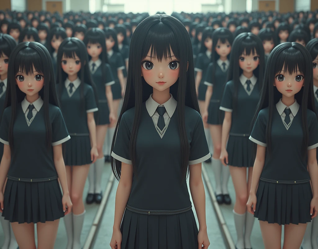 (Japanese Clone-girls=Myself), (Super Best masterpiece Clone-girls Raw Photography Art), (16K, Highest quality, Ultra-high resolution, RAW Photos), (It&#39;s so unrealistic., With unparalleled depiction, With an unfathomable sight, An unprecedented and shocking worldview, Clone-girls: In a world of mass reproduction, Ultra-realistic), (Japanese Girls, 16yo, Small face, Thick black hair, long hair, Dark Eyes, Mature face, かわいいsmile, Smiling face, A gentle gaze, Very pleasant look), (Very beautiful detailed girls, Accurate body structure, Accurate body movements, Very detailed body, (Super big breasts, Large bulge of ample breasts)), (Schoolgirl uniform, Short sleeve, mini skirt, Emphasise the fullness of your breasts), (Very detailed, Myself cloning, Depiction of splitting oneself, 1Myself girl→1,000,000,000,000,000,000,000,000,000,000Myself cloning girls), (Very detailed and intricate, Myself&#39;s body is multiplying, A perfectly matched depiction, (In the same female body,With the same face, With the same hairstyle, In the same clothes, At the same height, 同じSuper big breasts), 1,000,000,000,000,000,000,000,000,000,000 people mass proliferation), (Myself girls only), Academy, academic level, Commemorative photo depiction, Tiered stage photography, smile, Front view