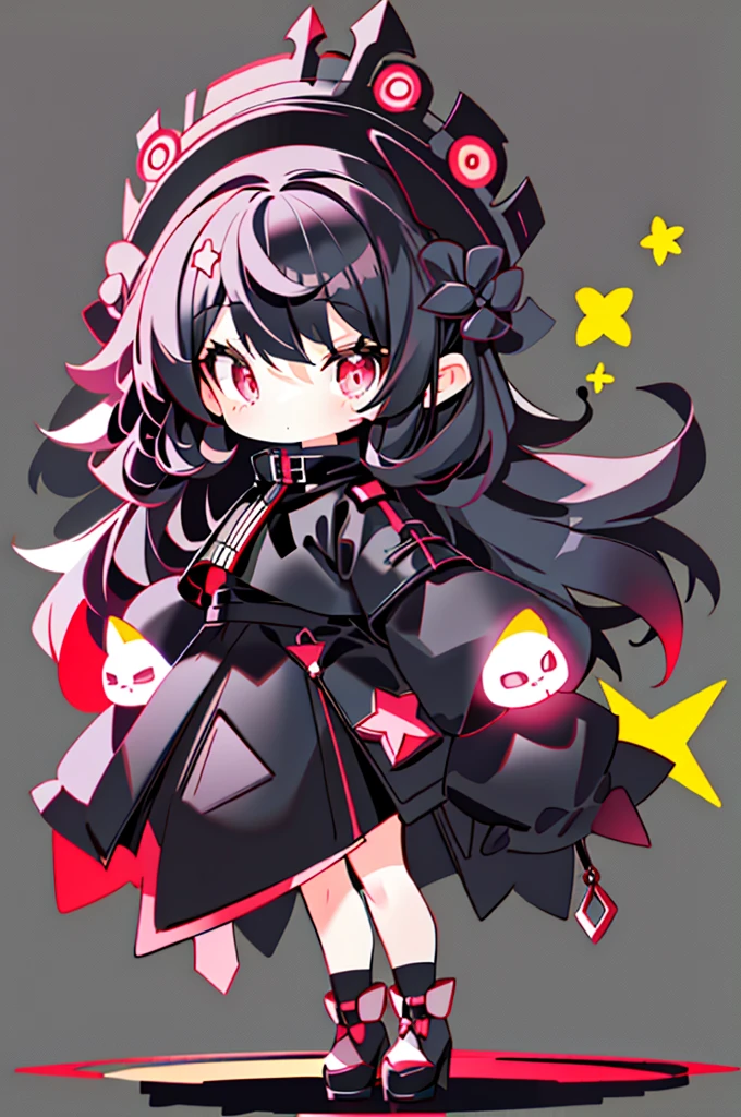 plastican00d, 1girl in, Chibi, Black, Black, Magnificent,Looking at Viewer, Panel background