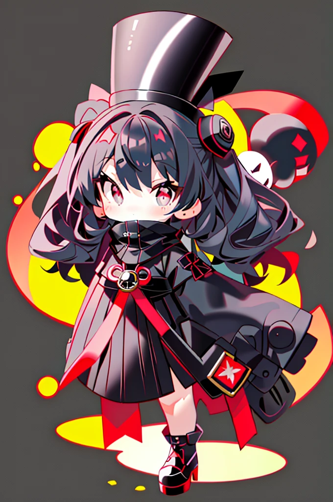 plastican00d, 1girl in, Chibi, Black, Black, Magnificent,Looking at Viewer, Panel background