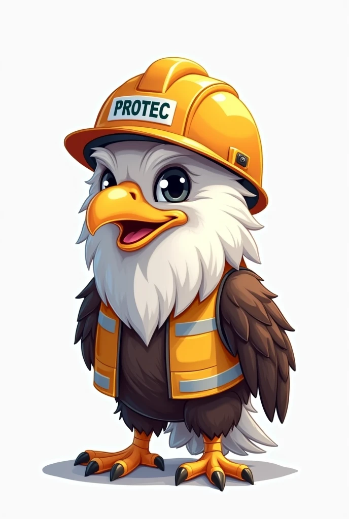 an animal mascot, for an occupational health and safety clinic, that is made in 2D to be used in logos and advertisements and needs to have a more adult appearance and have the type of safety helmet used in construction, a vest or something like that and put the name PROTEC on the helmet the animal could be a white eagle