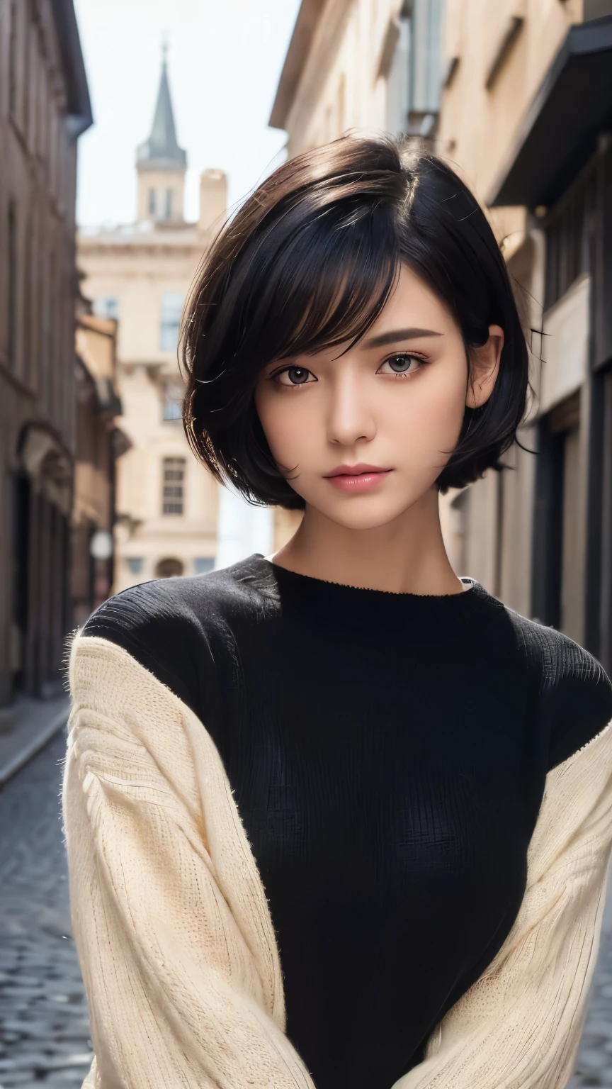 (masterpiece:1.3), (8k, Realistic, RAW Photos, Highest quality: 1.4), (One person), Beautiful Face, (Realistic Face), (Black Hair, short hair:1.3), Beautiful hairstyle, Realistic eyes, Beautiful attention to detail, (Realistic Skin), Beautiful Skin, (sweater), Absurd, Charm, Ultra-high resolution, Ultra-realistic, Very detailed, Golden Ratio