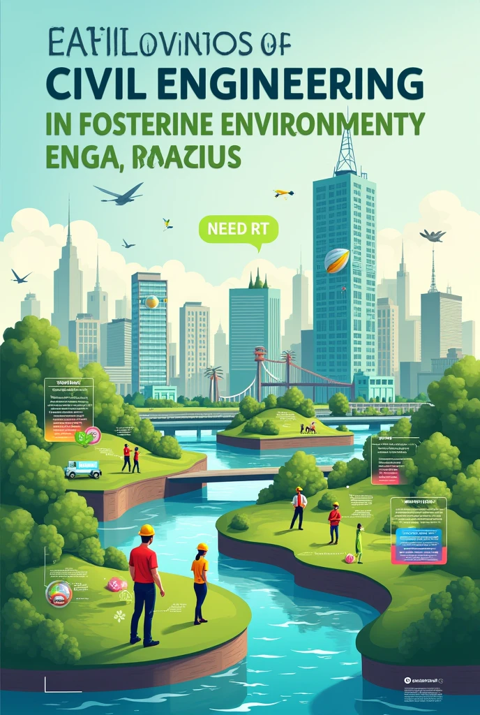 create a poster of civil engineering showing how it is helping the environment add pictures and catchy powerful sentences please