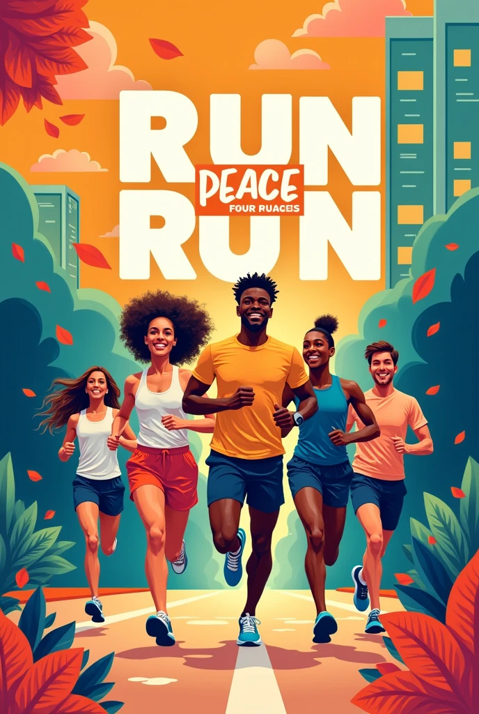 colorful and bright fun run poster with title of run for peace