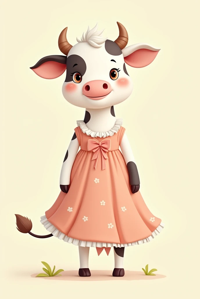 Give me a cartoon of a cow in a dress