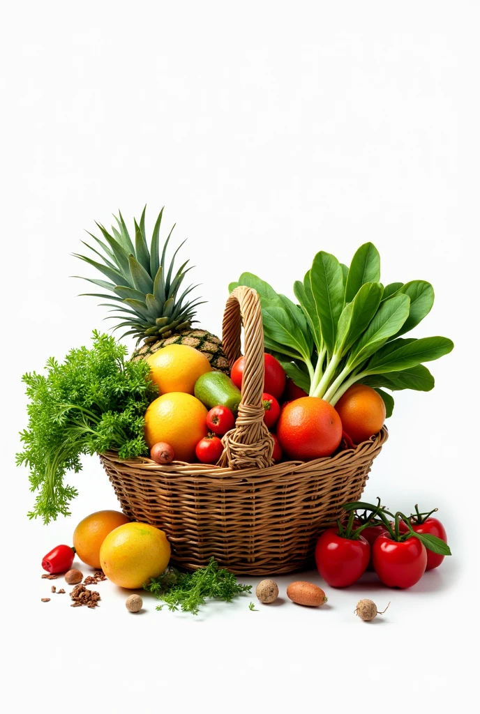 for buwan ng wika, please provide me a basket that is used in palengkes that is same with that but full of what filipinos would buy at palengkes  this time remove the background please.

please make it the same angle as the fruits