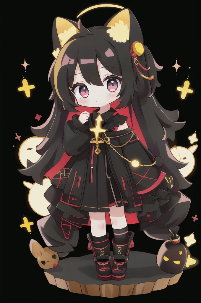 plastican00d, 1girl in, Chibi, Black, Black, Magnificent,Looking at Viewer, Panel background