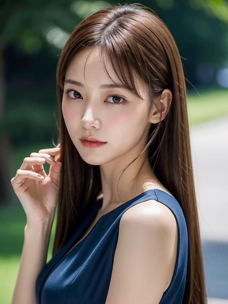 ((Best quality, 8k, masterpiece:1.3))，1girl，18 years old，Asian，Real texture:1.3，(Background blur:1.3)，Dress Up，Tall and slender figure:1.2，(Hot summer weather)，（garden:1.3），Highly detailed face and skin textures，Exquisite eyes，Long eyelashes，Double eyelids，Skin Whitening，happy，Beautiful breasts