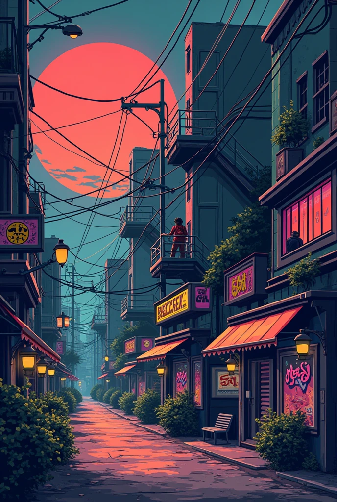 A design with Retro video game pixel art and urban Street art style with unique concept