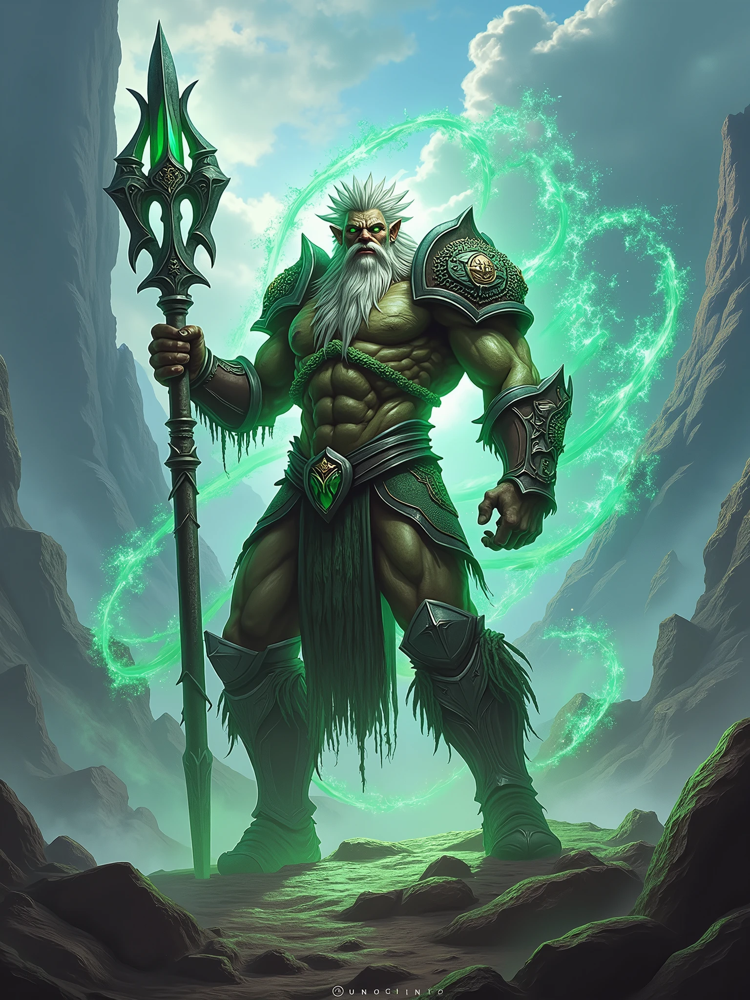 photorealistic of Malfurion Stormrage from World of Warcraft classic in fighting stance hitting his weapon all his ultimate power, intricate detailed, epic war background, best quality