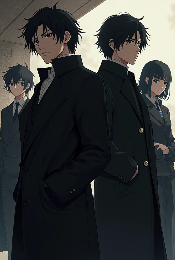 Dazai Osamu and the black jacket are looking at something, hijikata toushirou, hijikata toushirou of gintama, Okabe Rintaro, okata kazuto, nobutaka ike, inspired by Okumura Masanobu, Gap Moe Yandere, shuushuu anime image