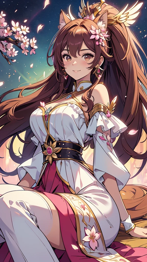 (best quality,4k,8k,highres,masterpiece:1.2),ultra-detailed,(realistic,photorealistic,photo-realistic:1.37),acrylic painting,beautiful Brazilian model in a genshin pink gold teal outfit with downy hair,beautiful Brazilian model with extremely colorful brown hair and detailed facial features,beautiful Brazilian model standing in a beautiful garden surrounded by a starry sky,pink hair,beautiful Brazilian model wearing a vibrant pink gold and teal genshin outfit,beautiful Brazilian model with intricate accessories,cat ears, ,beautiful Brazilian model with long flowing twintails,beautiful Brazilian model with bright brown eyes and rosy lips,beautiful Brazilian model with a joyful expression,beautiful Brazilian model in a dynamic pose with cherry blossoms falling around her,beautiful Brazilian model surrounded by colorful flowers and butterflies,beautiful Brazilian model's school uniform outfit adorned with cute bows and lace details red and gold,beautiful Brazilian model with an enchanting smile,beautiful Brazilian model with soft, pastel-colored shading,beautiful Brazilian model with a magical glow illuminating her,beautiful Brazilian model in a picturesque setting with a winding path leading to a magnificent castle,beautiful Brazilian model with a fairytale-like background,beautiful Brazilian model with a soft, dreamy atmosphere,beautiful Brazilian model with a subtle bokeh effect,beautiful Brazilian model standing under a sunny sky,beautiful Brazilian model with a warm, golden sunset in the background,beautiful Brazilian model surrounded by twinkling stars and colorful nebulae,creating an ethereal and captivating artistic masterpiece, sitting down, facing camera, uniform outfit genshin, up close. Face only