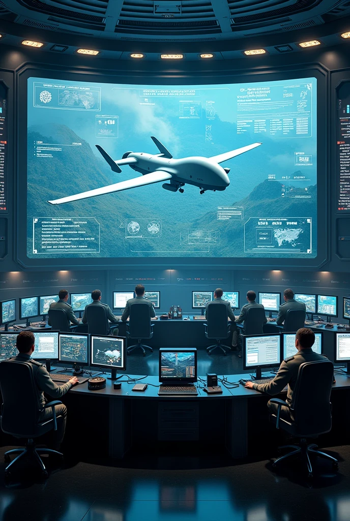 Drone control, big screen, control room, command room, military, drone,