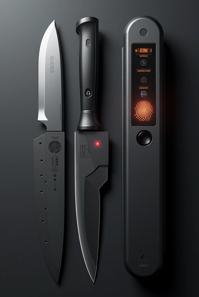 Make a knife has finger print using Arduino, that the finger print will put in the handle of the knife and it will lock to the case of the knife and the case has digital that will display the info put a finger print in tha handle of knife put a case