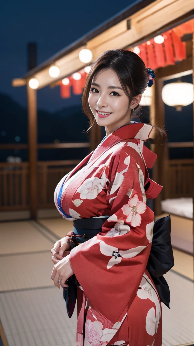 Mature attractive sexy woman,50 years old, ((kimono)),(((kimono))),Shut,((Big Breasts:1.2)),(Facial wrinkles:1.3),light makeup,Light brown hair,Long Hair,(Full body photo:0.85),(Emphasize big buttocks),8k, RAW Photos, Highest quality, Laughter,masterpiece,Highest quality、A kind smile、Captivating Gaze、Random Hairstyles、Summer festival、Night food stalls、light up、landscape、looks happy、
