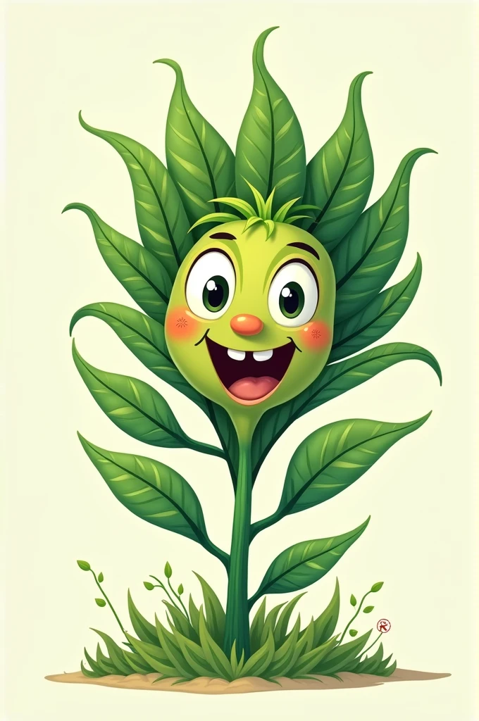 Cartoon coca leaf plant with face