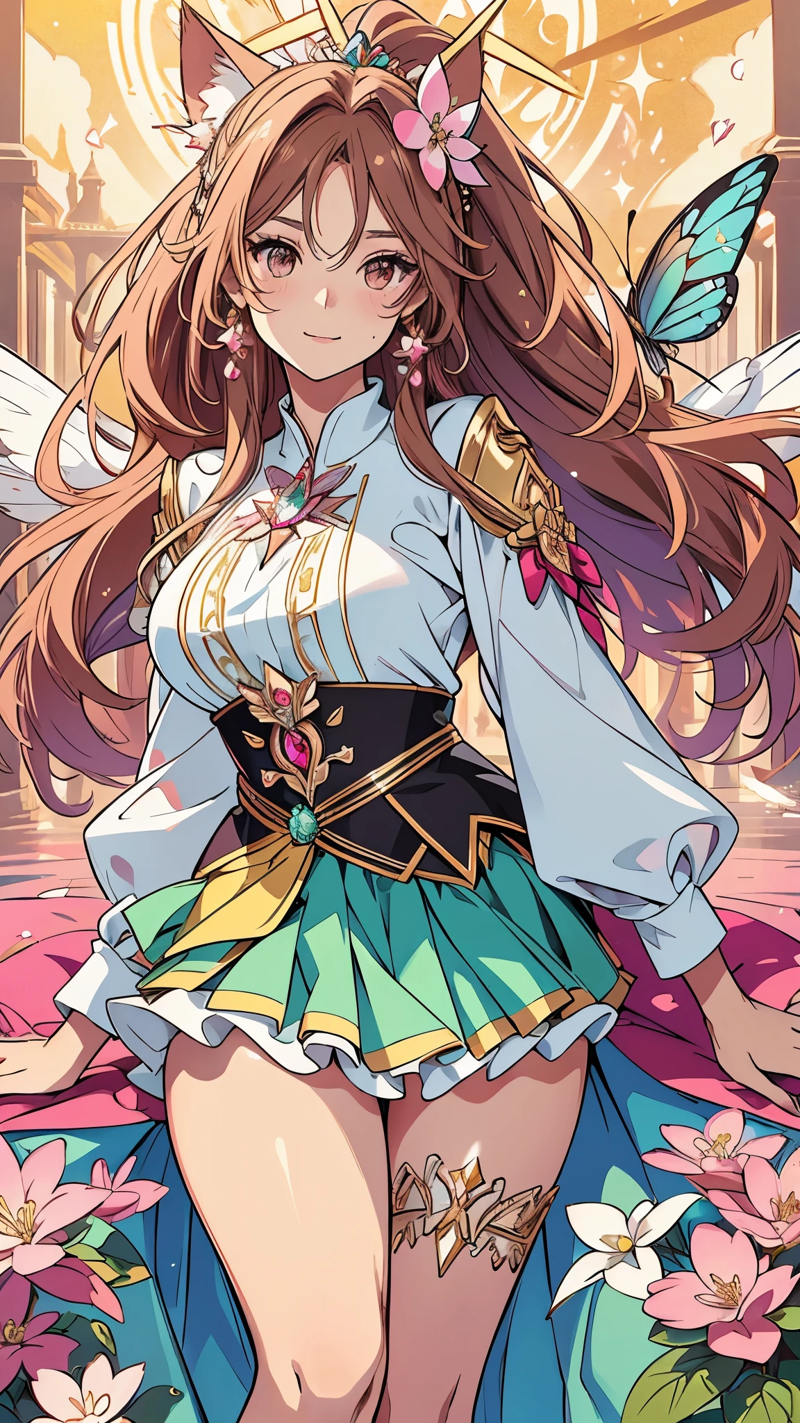 (best quality,4k,8k,highres,masterpiece:1.2),ultra-detailed,(realistic,photorealistic,photo-realistic:1.37),acrylic painting,beautiful Brazilian model in a genshin pink gold teal outfit with downy hair,beautiful Brazilian model with extremely colorful brown hair and detailed facial features,beautiful Brazilian model standing in a beautiful garden surrounded by a starry sky,beautiful Brazilian model wearing a vibrant pink gold and teal genshin outfit,beautiful Brazilian model with intricate accessories,cat ears, ,beautiful Brazilian model with long flowing twintails,beautiful Brazilian model with bright brown eyes and rosy lips,beautiful Brazilian model with a joyful expression,beautiful Brazilian model in a dynamic pose with cherry blossoms falling around her,beautiful Brazilian model surrounded by colorful flowers and butterflies,beautiful Brazilian model's school uniform outfit adorned with cute bows and lace details red and gold,beautiful Brazilian model with an enchanting smile,beautiful Brazilian model with soft, pastel-colored shading,beautiful Brazilian model with a magical glow illuminating her,beautiful Brazilian model in a picturesque setting with a winding path leading to a magnificent castle,beautiful Brazilian model with a fairytale-like background,beautiful Brazilian model with a soft, dreamy atmosphere,beautiful Brazilian model with a subtle bokeh effect,beautiful Brazilian model standing under a sunny sky,beautiful Brazilian model with a warm, golden sunset in the background,beautiful Brazilian model surrounded by twinkling stars and colorful nebulae,creating an ethereal and captivating artistic masterpiece, sitting down, facing camera, uniform outfit genshin, up close. Face only