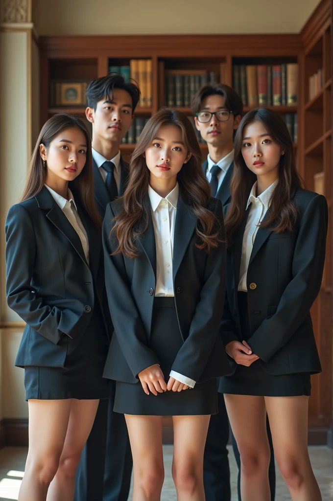 I'm taking photos for a new concept album. Create a girl group concept photo in the style of "Academic"