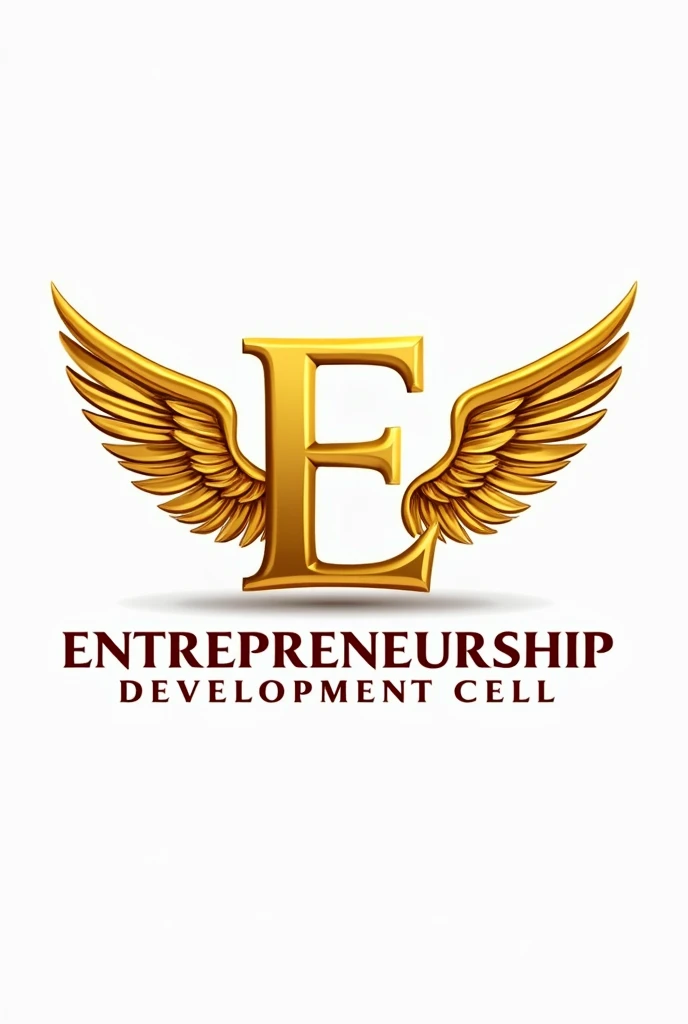 Construct a logo. Capital E with wings it should be gold color . Place entrepreneurship development cell UCEK under it the text should be red or pleasant colour 