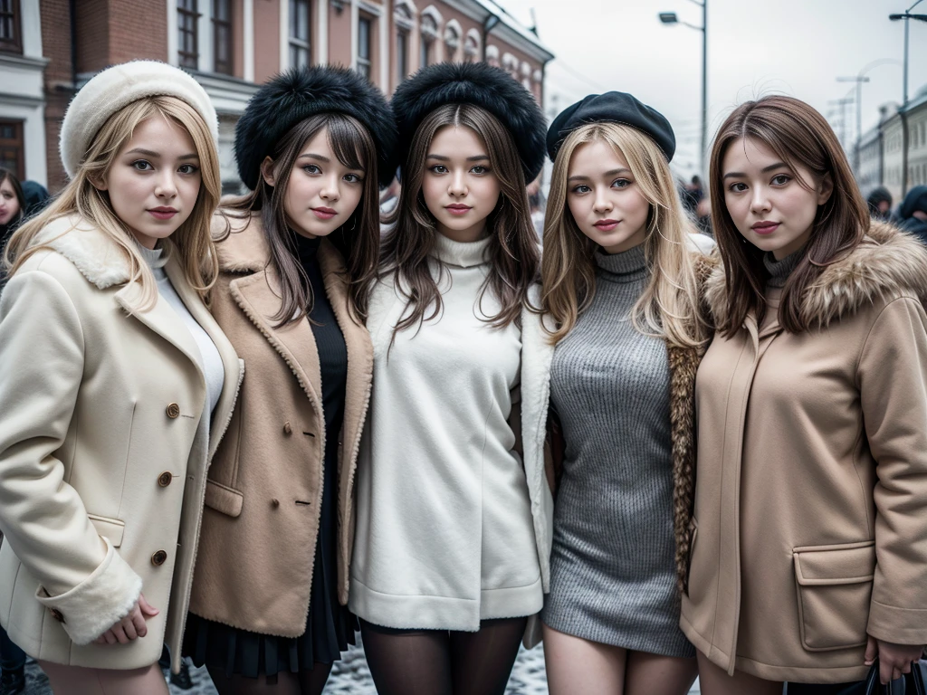 Group photo of women wearing fur coats、Russia
