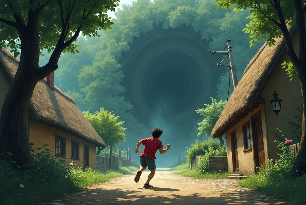 Without thinking anything, Tom ran from the village towards the forest
