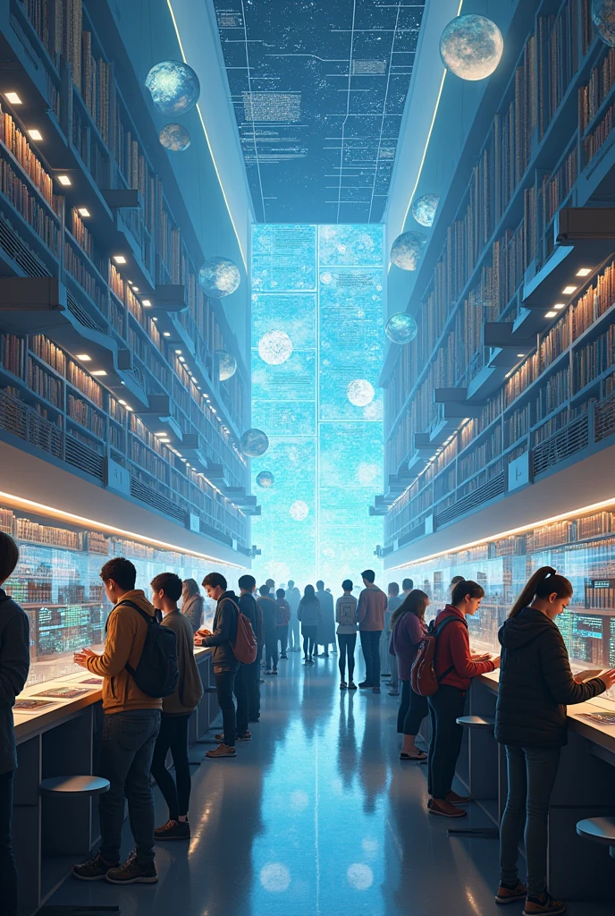 Students,book,reading,library,future,robot,star,interesting