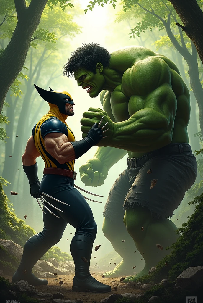Wolverine vs Hulk na floresta 