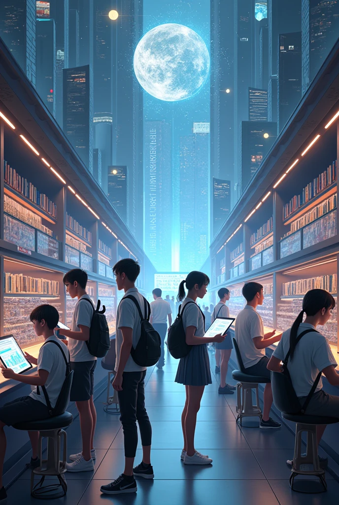 Students,book,reading,library,future,robot,star,interesting 