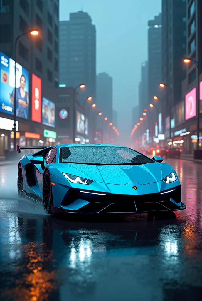 Lamborghini sian On wet streets
cyan colour
In Surat city