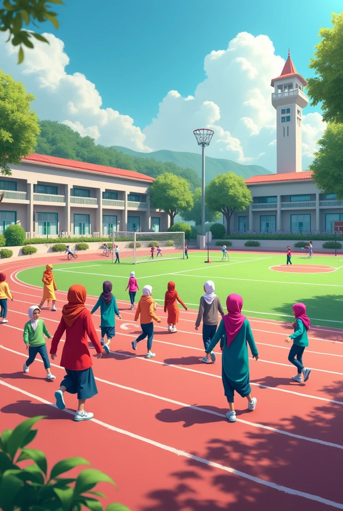 Sport time in muslim girl school
