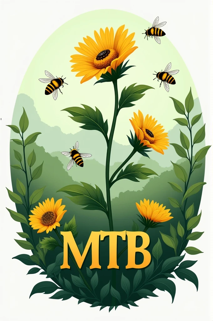A logo that represents environmental protection and contains frailejon ,Bees,and the letters MTB with a green background