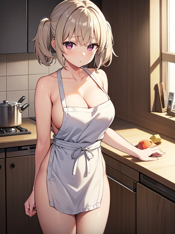 (nsfw, nude, naked, 1girl, solo) ,, cooking, nakano, bangs, short hair, blue eyes, hair between eyes, hair ribbon, hairband, orange hair, (green ribbon:1.5), ,, nipple ,empty eyes, ,, , large breasts, crying、 whole body　, palace　space