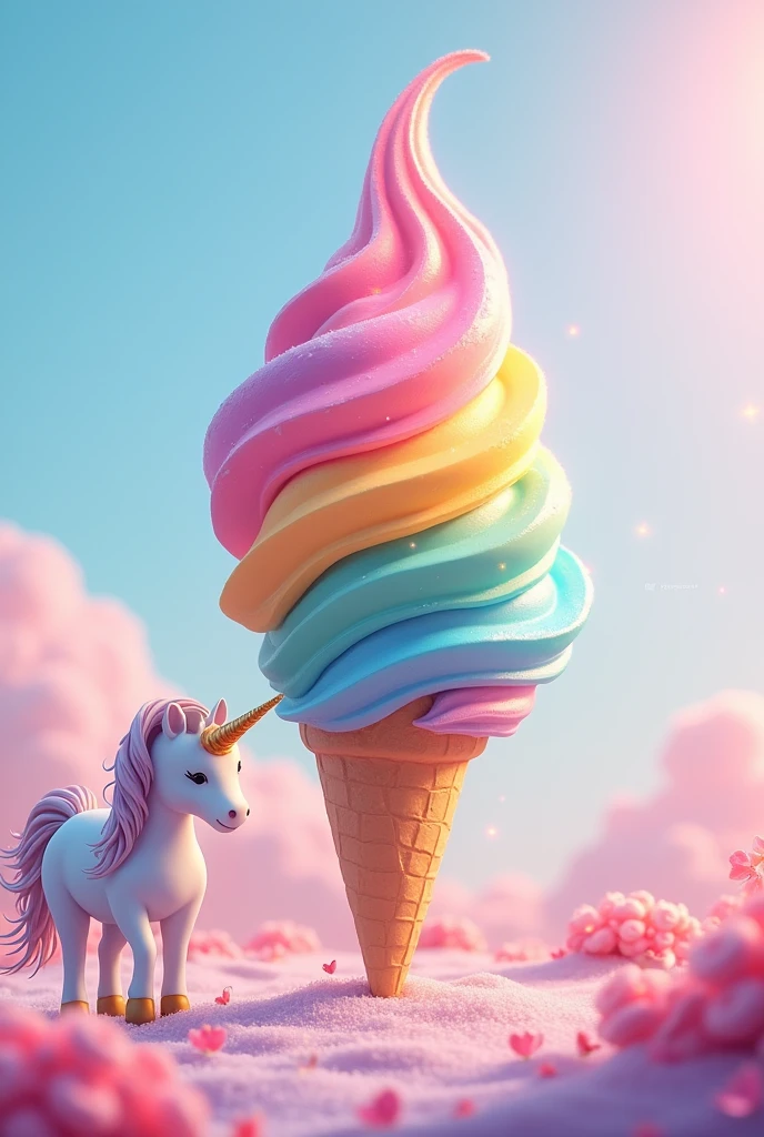 Ice cream cone color of rainbow for unicorn