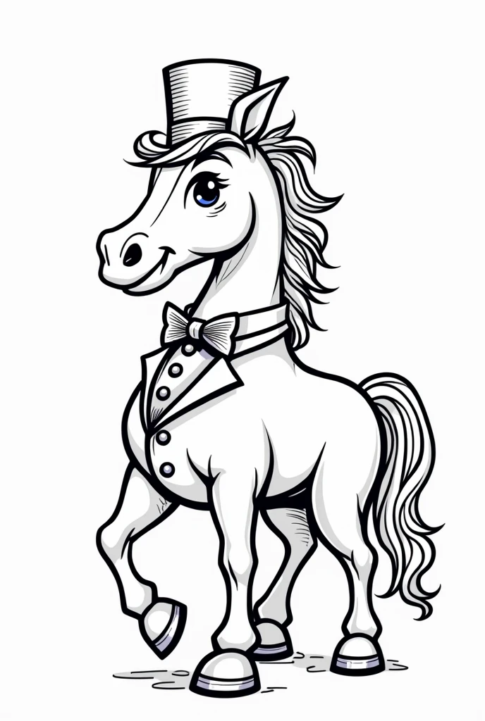 Horse coloring page wearing top hat and tie