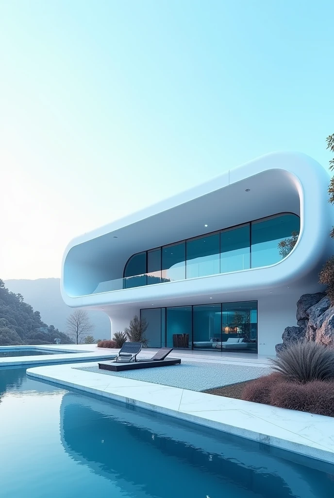 A house, colour: white & blue
Design: future design