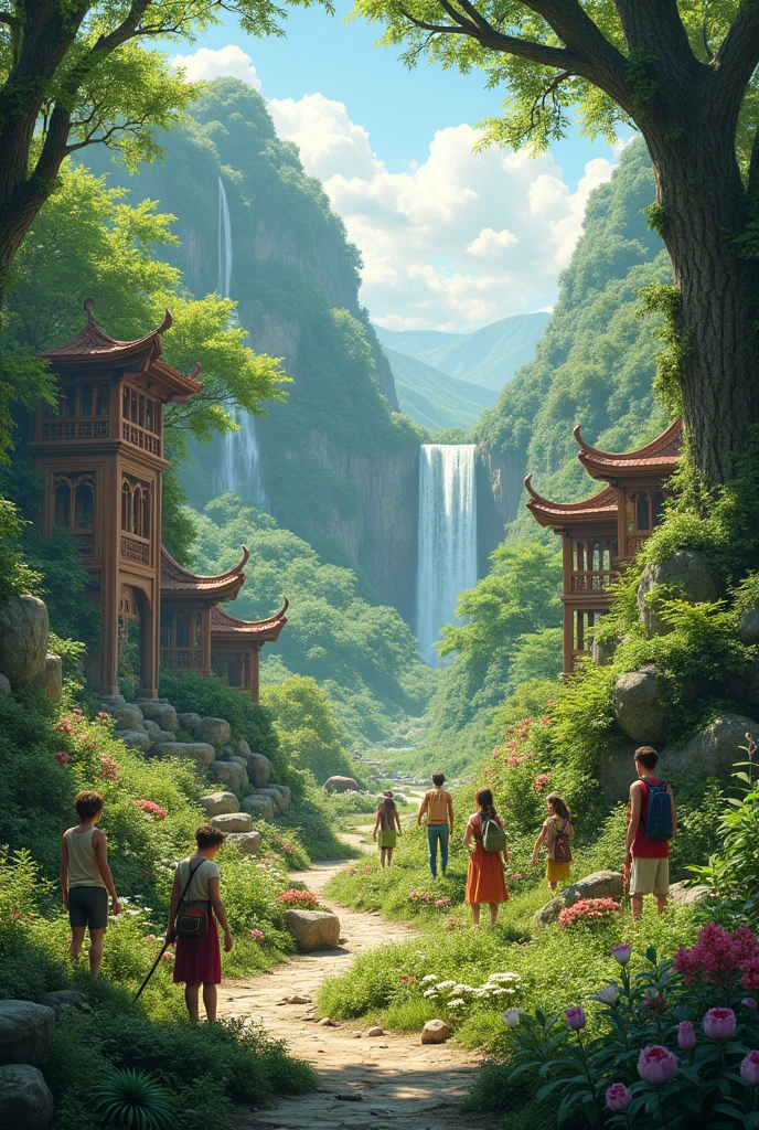Concept of environment. With people, animals, plants, architectures
